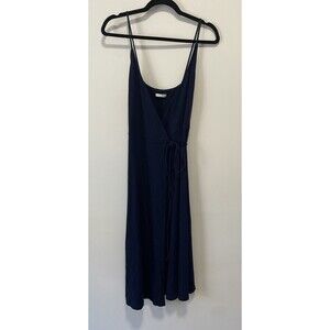 Reformation Navy Wrap Spaghetti Sleeveless Dress Small Modern Neutral Stretch